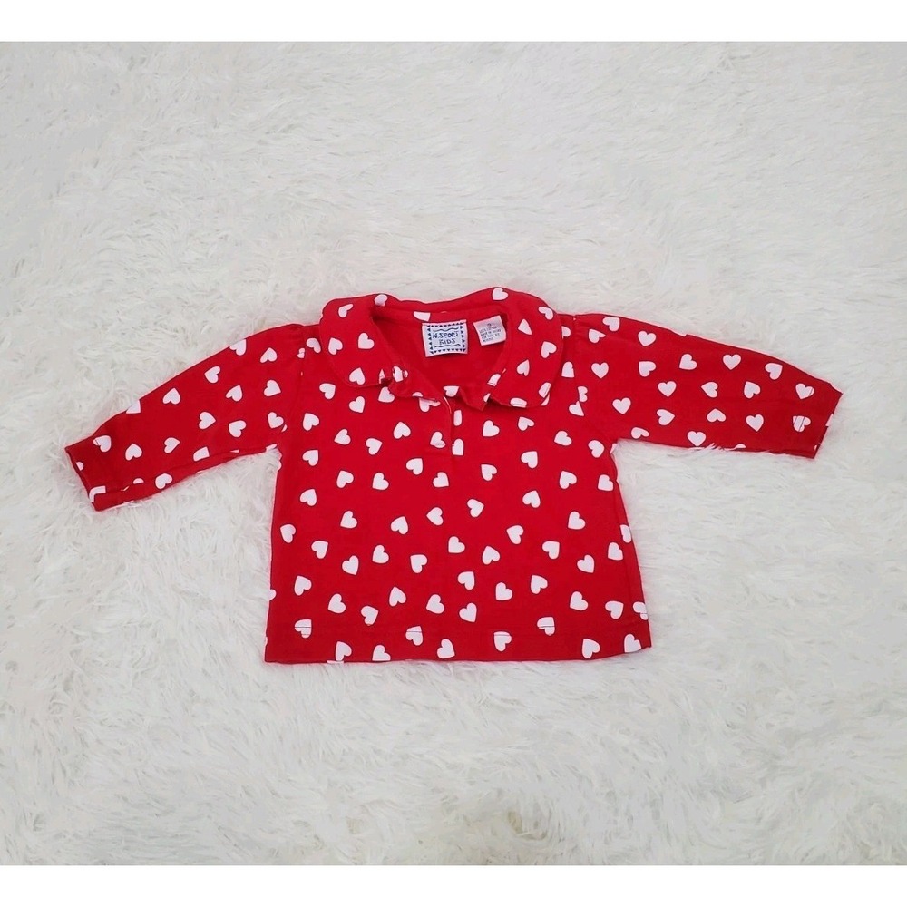 Vintage N. Sport Kids Baby Girl Sweater Red White Hearts 12 Month Valentines Day